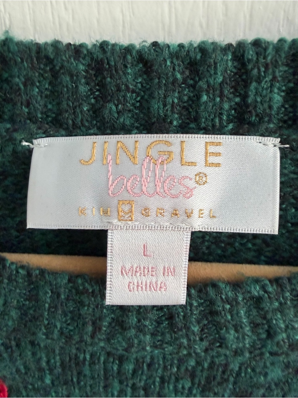 Kim Gravel Jingle Belles Green 'Merry' Embroidered Holiday Sweater, Size L - Picture 2 of 4